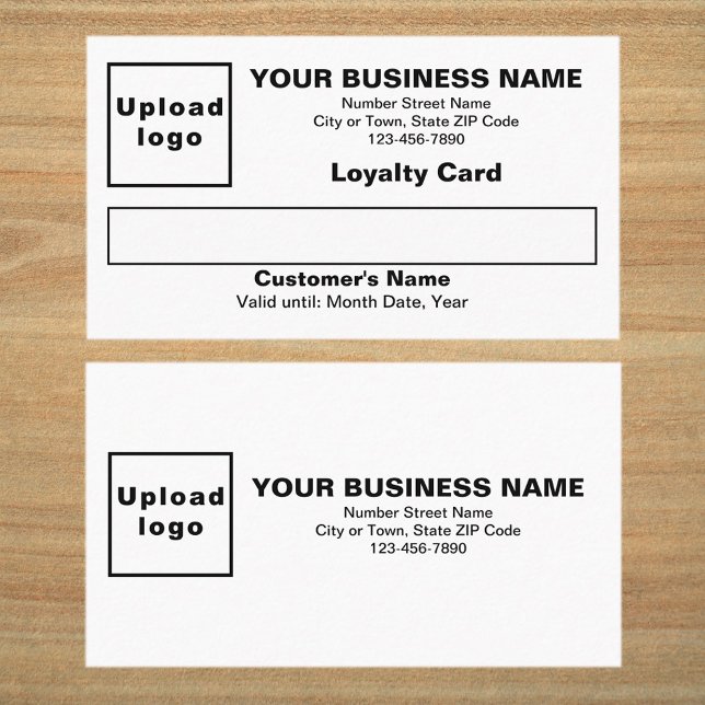 Cartão de lealdade plano preto e branco para empre (Front and back sides of white loyalty card. Loyalty card for your loyal customers.)