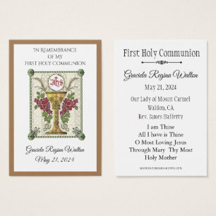 Cartão de Lembrança da Primeira Comunhão com Cálic