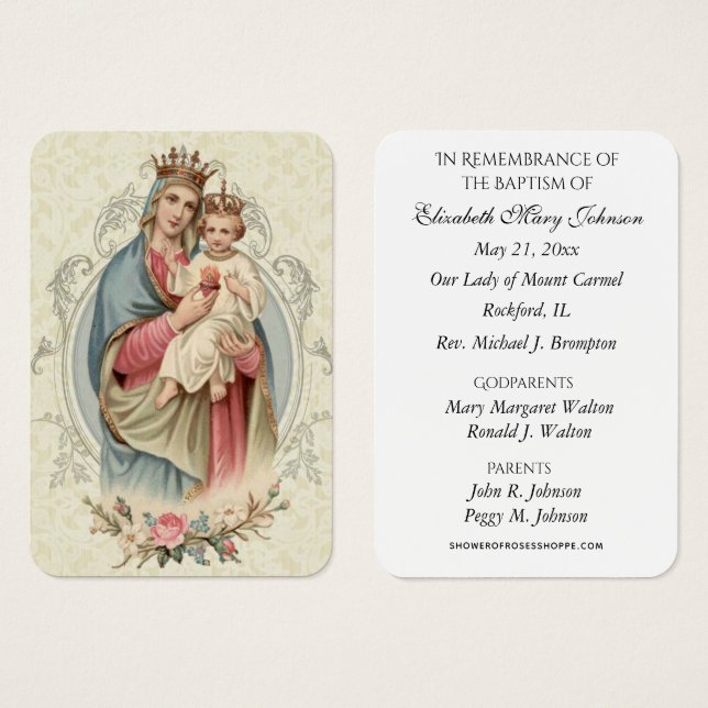 Cartão de Lembrança do Batismo de Nossa Senhora do (Frente & Verso)