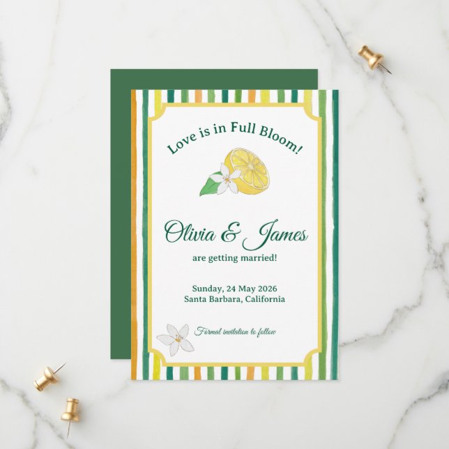 Cartão de Lembrete de Data de Casamento com Limão  (Frente/Verso In Situ)