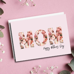 Cartão de Letras Florais para Mãe   Foto Feliz Dia