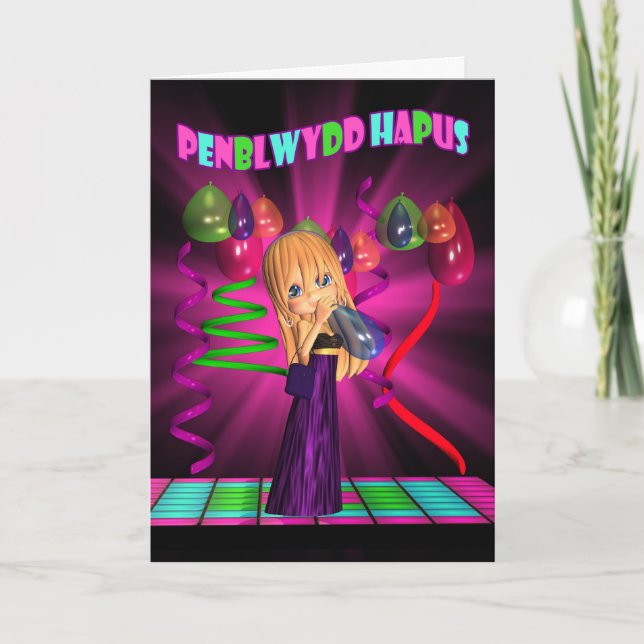 Cartão de língua de Galês do feliz aniversario do (Frente)