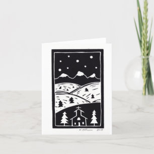 Cartão de Linocut de Inverno na Montanha