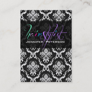 Cartão de Lista de Cabelos Elegante Preto e Branco