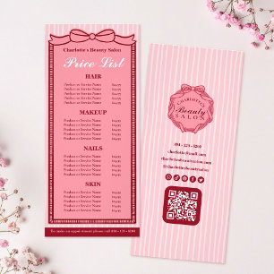 Cartão de Lista de Preços com Moldura de Laço Rosa