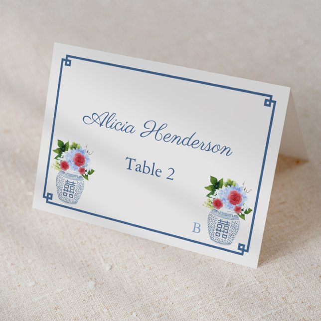 Cartão de Local Azul Azul-Branco Elegante (Red white and blue individual  place cards for wedding, bridal shower or baby shower)