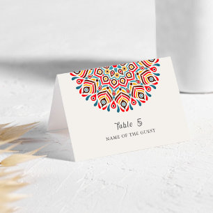 Cartão de Local de Casamento Boho Étnico Floral Ma