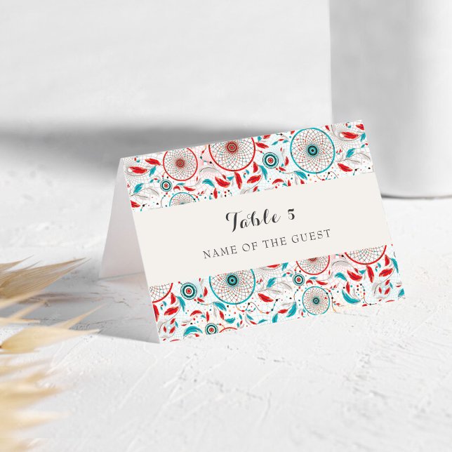 Cartão de Local de Casamento Boho Tribal Dreamcatc (Criador carregado)