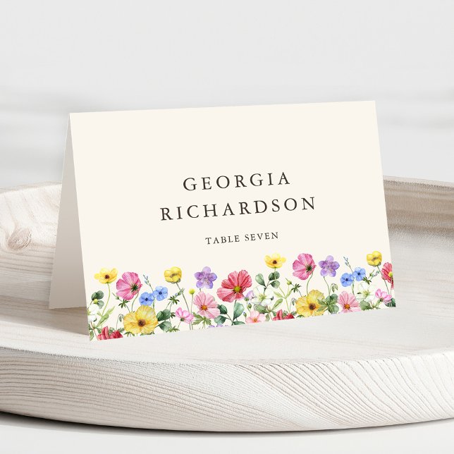 Cartão de Local de Casamento Chic Rustic Wildflowe (Wildflower Rustic Chic Floral Boho Country Wedding Guest Name place card)