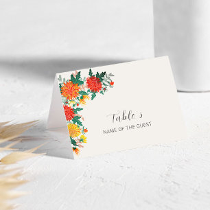 Cartão de Local de Casamento com Flores de Dália d