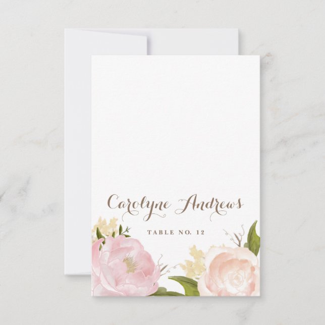 Cartão de Local de Casamento com Flores em Aquarel (Frente)