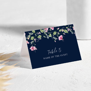 Cartão de Local de Casamento com Hibisco Rosa Azul