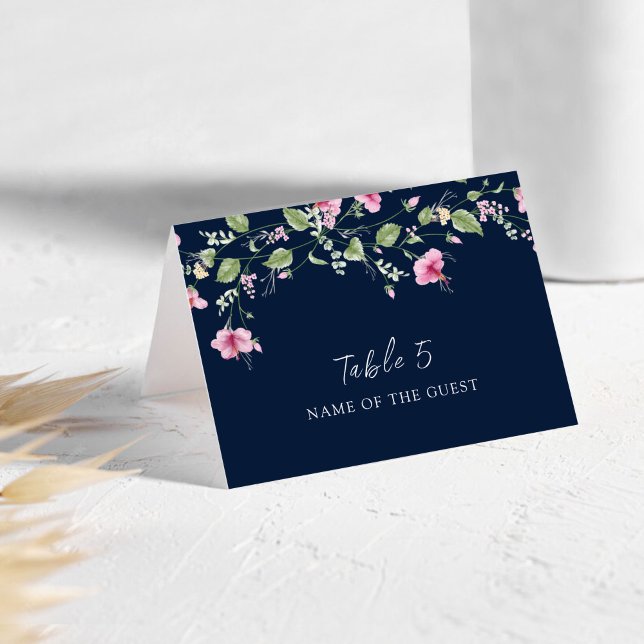 Cartão de Local de Casamento com Hibisco Rosa Azul (Criador carregado)