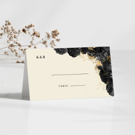 Cartão de Local de Casamento de Rosas Pretos Doura