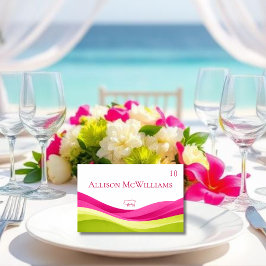 Cartão de Local de Casamento em Fuchsia e Verde Li