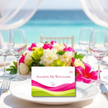 Cartão de Local de Casamento Fuchsia e Verde Limão