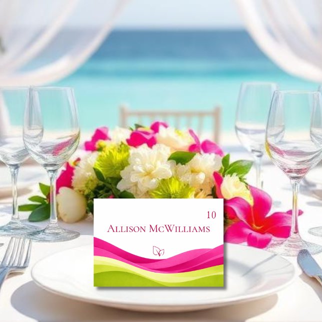Cartão de Local de Casamento Fuchsia e Verde Limão (Fuchsia and Lime Green Wedding Table Number Meal Icon Vegetarian)