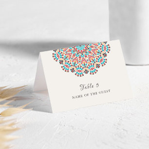 Cartão de Local de Casamento Mandala Floral Turque