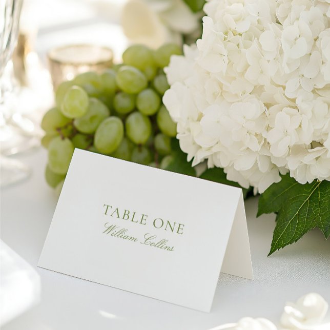 Cartão de Local de Casamento Moderno e Elegante em (Modern Elegant Sage Green Wedding Place Card)