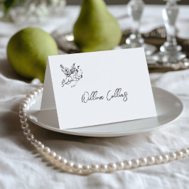 Cartão de Local de Casamento Preto e Branco Desenh