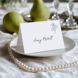 Cartão de Local de Casamento Preto e Branco Desenh