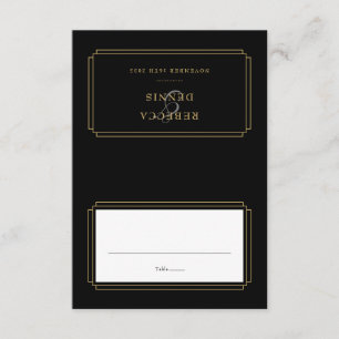 Cartão de Local de Casamento Preto e Dourado Cláss
