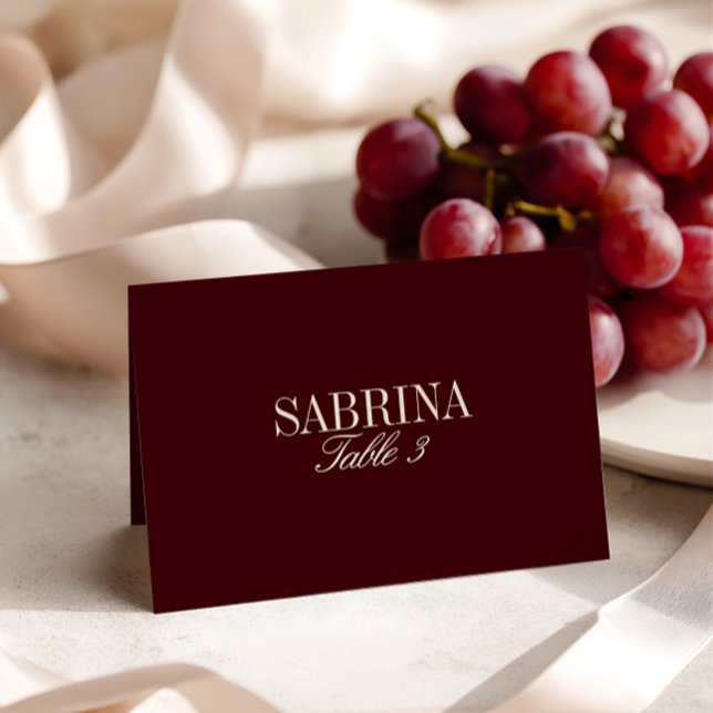 Cartão de Local de Casamento Retro-Borgonha Elegan (Elegant Retro Burgundy Wedding Place Card)