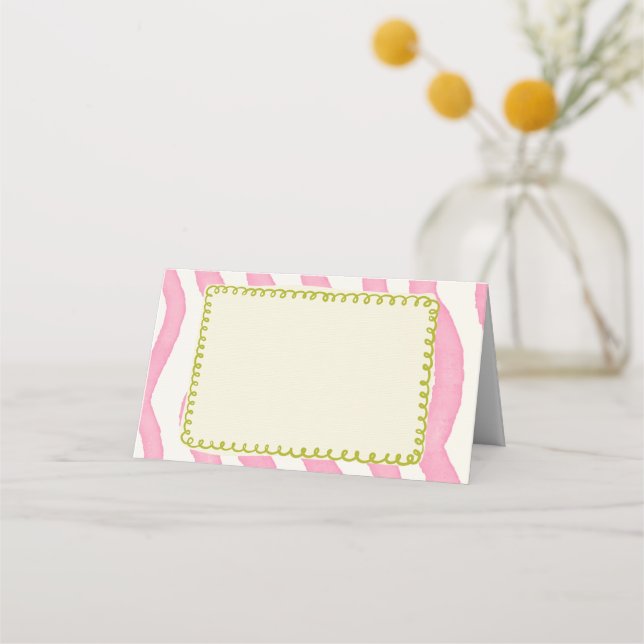 Cartão de Local de Casamento Rosa e Verde Moderno  (Frente)