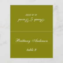 Cartão de Local de Casamento Verde Oliva com Nome 