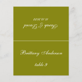 Cartão de Local de Casamento Verde Oliva com Nome 