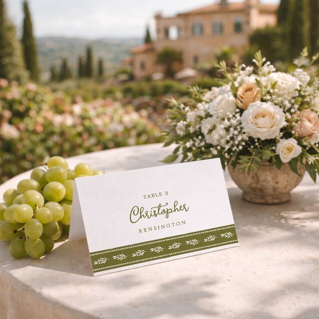 Cartão de Local de Casamento Verde Oliva Tuscano E (Criador carregado)