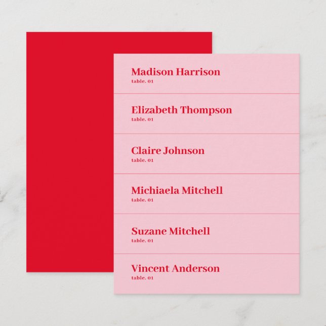 Cartão de Local de Casamento Vermelho e Rosa Retro (Frente/Verso)