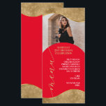 Cartão de Local de Menu Vermelho e Dourado Elegant<br><div class="desc">O cartão de menu apresenta bordas douradas requintadas e um design vermelho ousado que adicionam um toque elegante ao seu evento especial. Com amplo espaço para adicionar uma foto do(s) homenageado(s), este cartão de menu é perfeito para adicionar um toque pessoal à sua celebração. Esteja você organizando um casamento, aniversário,...</div>
