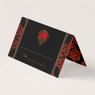 Cartão de Local de Mesa de Casamento Vermelho Pret
