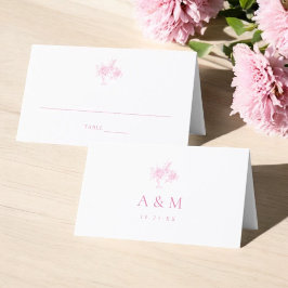 Cartão de Local Dobrado De Casamento Floral Rosa V