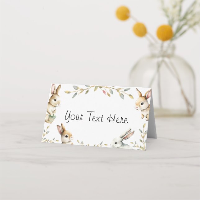 Cartão de Local Dobrado Do Tema Do Coelhinho Da Pá (Frente)