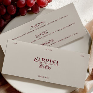 Cartão de Local e Menu de Casamento Burgundy e Mar