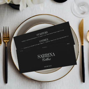 Cartão de Local e Menu de Casamento Preto e Branco