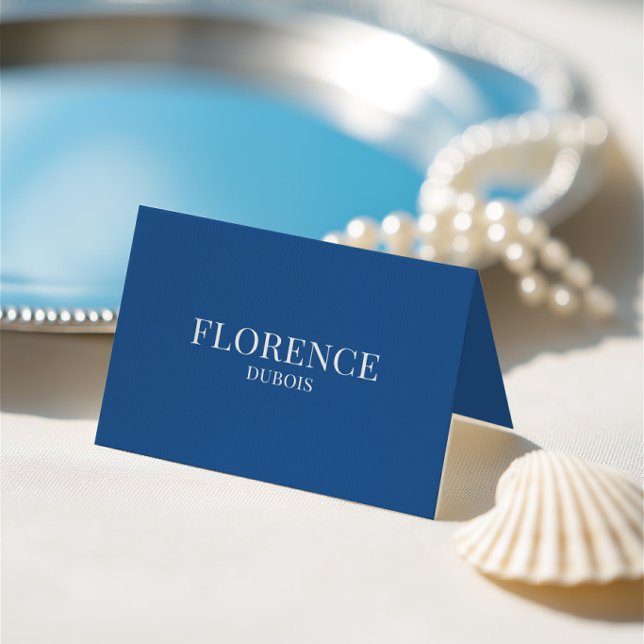Cartão de Local Elegante Clássico Azul e Branco pa (Elegant Classic Blue & White Wedding Place Card)