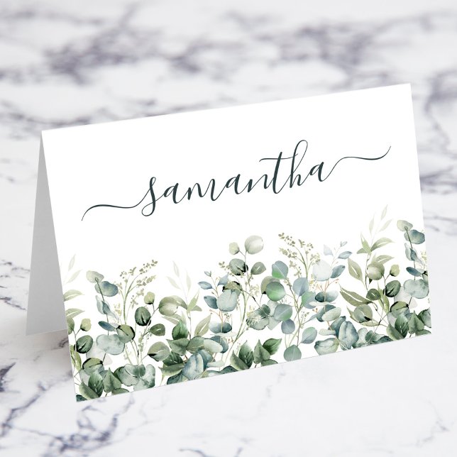 Cartão de Local Eucalyptus Greenery (Watercolor Eucalyptus Greenery Individual Place Card)