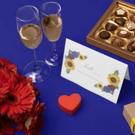 Cartão de Local Floral de Casamento de Girassol Ro