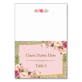 Cartão de Local Floral Rosa Rosa-Rosa Dourado para