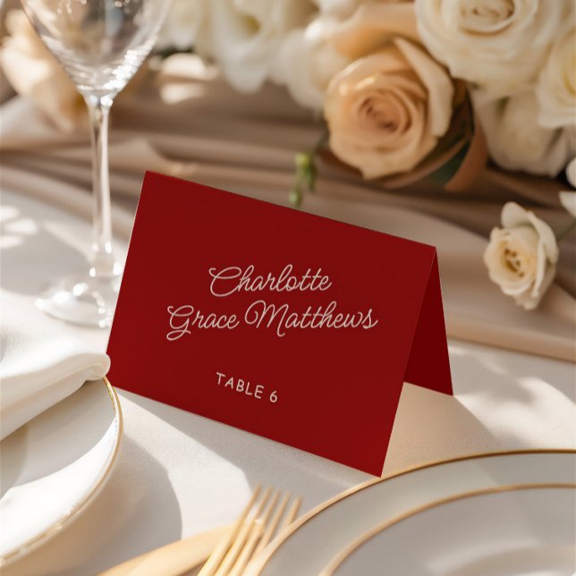 Cartão de Local para Casamento Vermelho e Branco (Retro Red & White Wedding Guest Name Place Card)