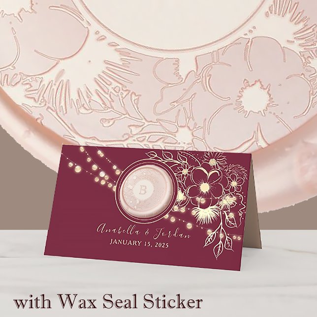 Cartão de Local para Monograma Burgundy Elegante (Criador carregado)