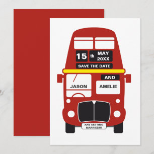 cartão de Londres Bus Save the Date vermelho