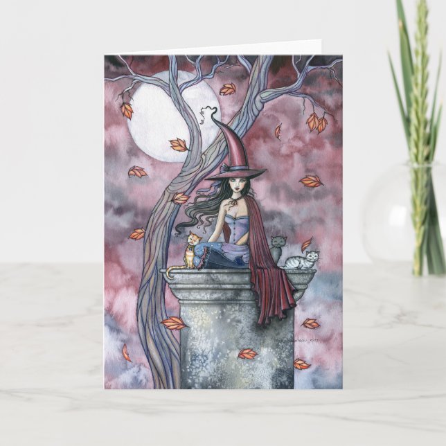 Cartão de Lua de Bruxa de Bruxas de Outubro (Frente)