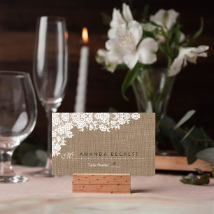 Cartão De Lugar A Coleção Rústica de Lace Branco de Burlap & Vinta