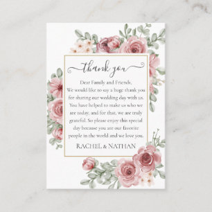Cartão De Lugar Agradecimento de casamento floral de rosas elegant