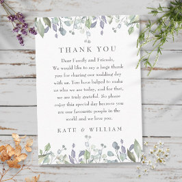 Cartão De Lugar Agradecimento de Casamento Floral Lilás em Aquarel