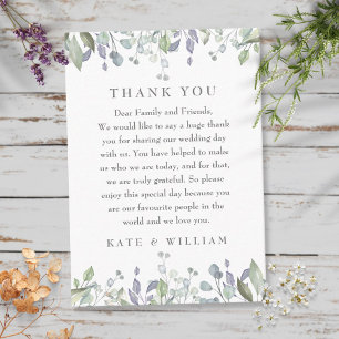 Cartão De Lugar Agradecimento de Casamento Floral Lilás em Aquarel